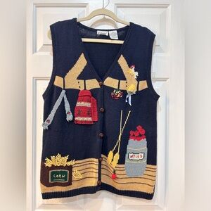 Capacity Vintage 80’s Ramie Cotton Farm Vest Sz L Chicken Apple Granny Teacher